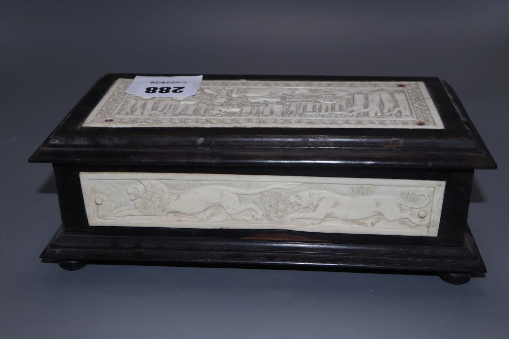 An Indian ivory inlaid mounted box, length 23cm